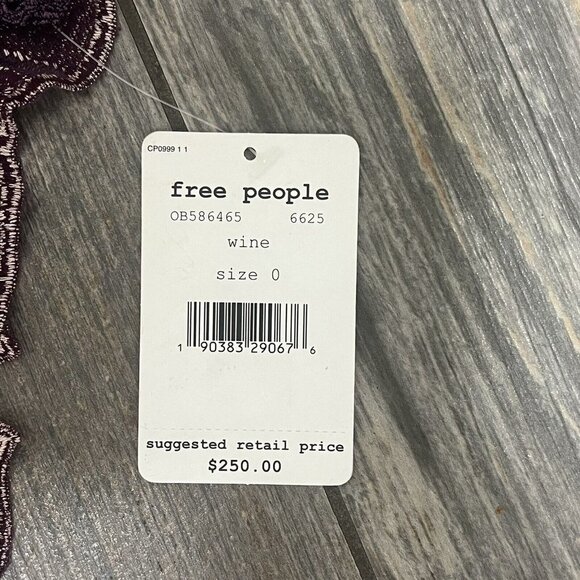 NWT $250 Free People Rosalie Embroidered MIni Dress Size 0 One Sleeve Wine - Picture 11 of 12